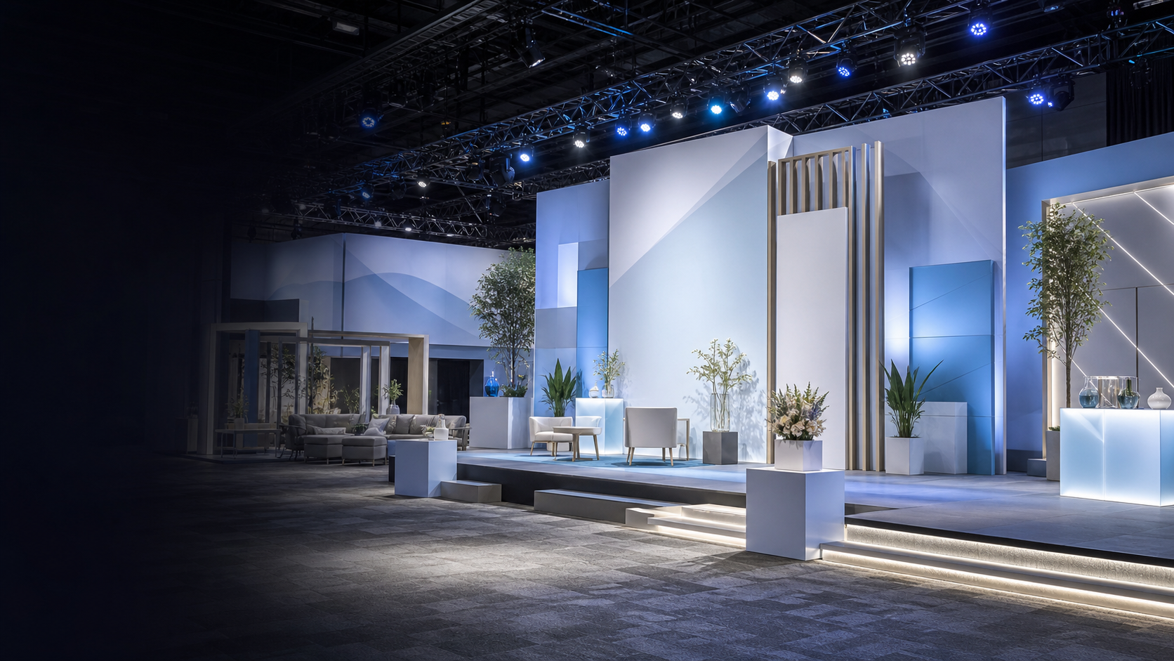 Event rental stage, furniture and lighting showcase